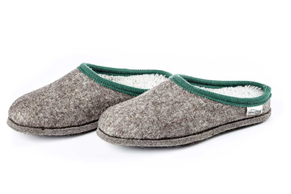 Pantofole in feltro BAITA - grigio con bordo verde – Orthopant