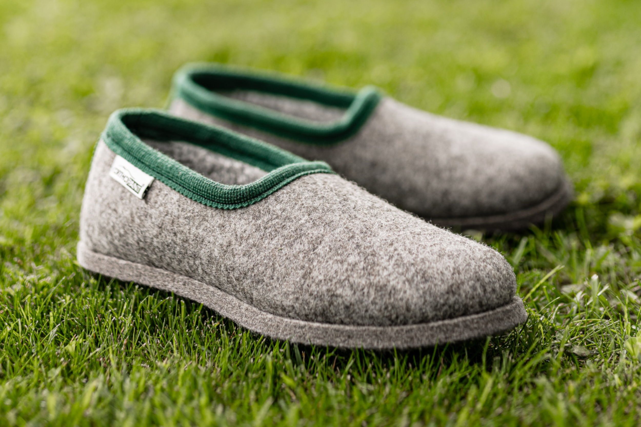 Pantofole in feltro CLASSIC- grigio con bordo verde
