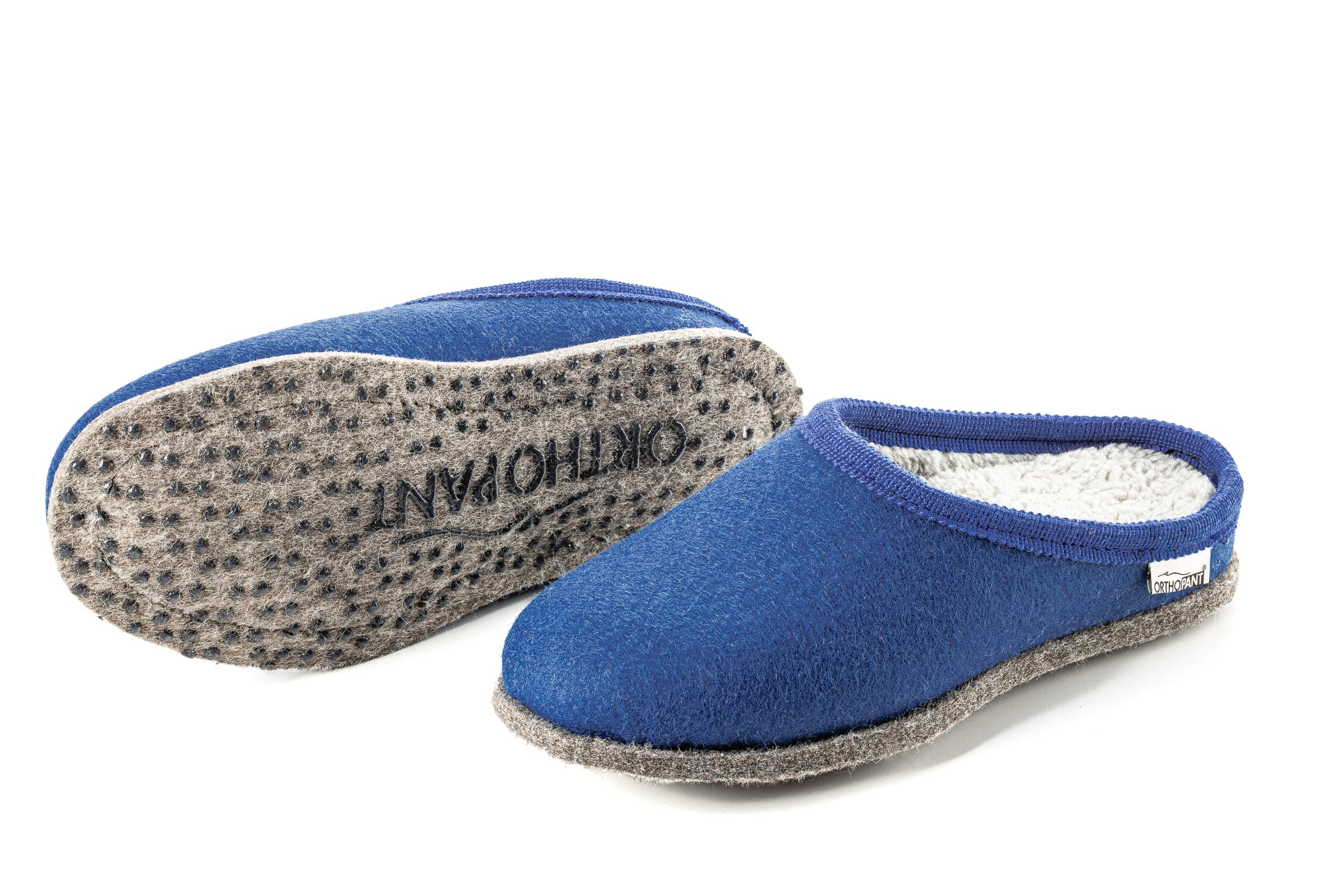 Pantofole in feltro BAITA, blu con bordo blu